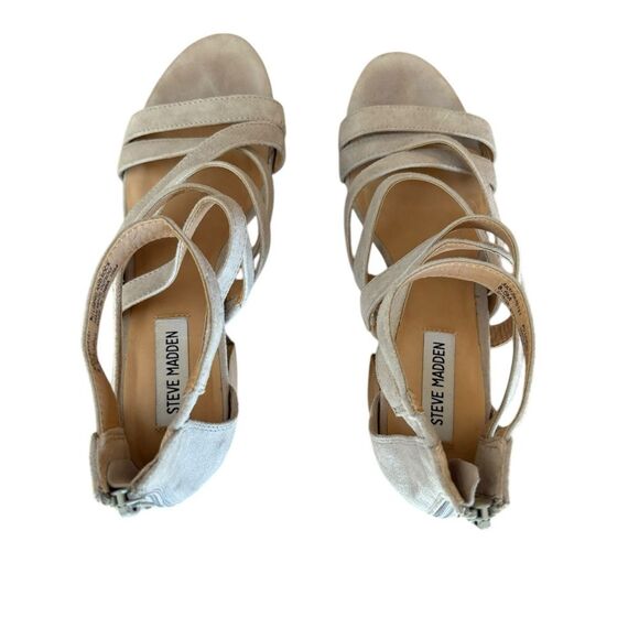 Steve Madden July Grey Suede Leather Caged High Heel Sandals Womens Size 8.5 - Picture 7 of 9